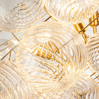 Contemporary Clear Ribbed Bubble Chandelier, Brass, 8 Lights