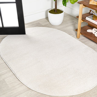 Haze Solid Low-Pile Runner Rug, Cream, 3 X 5 Oval