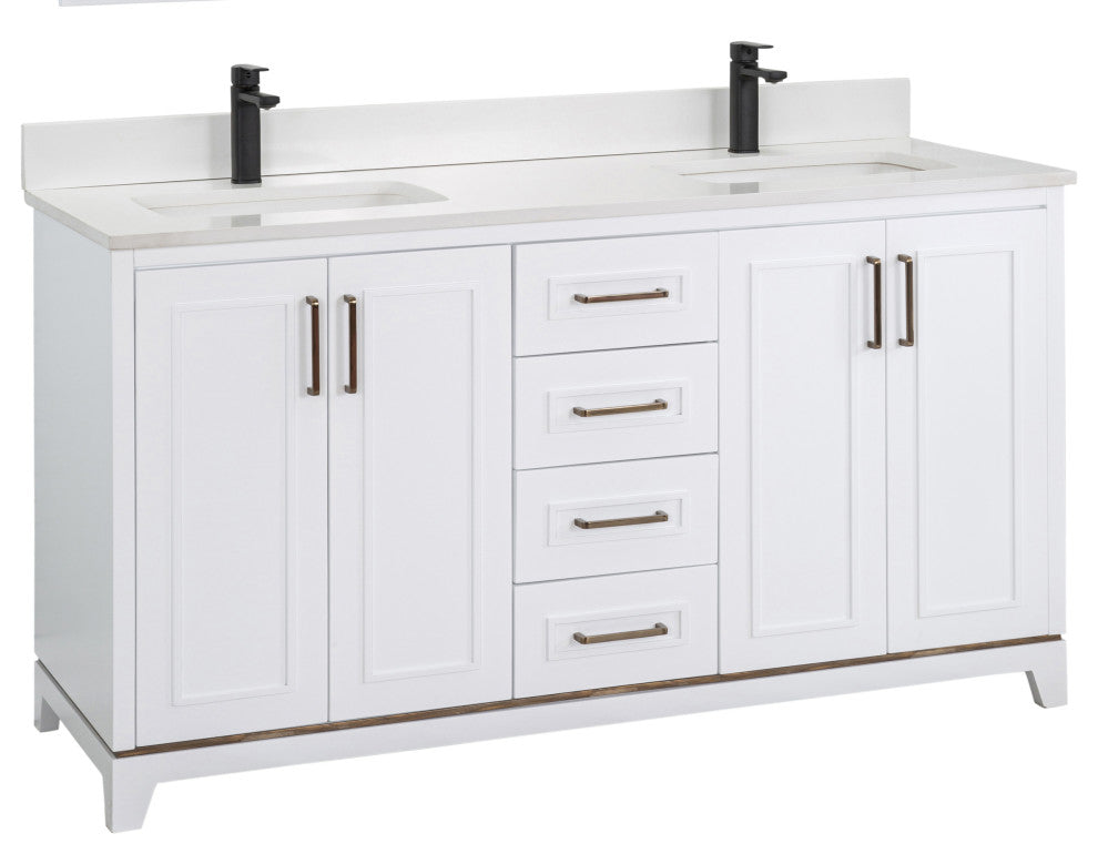 Albia Collection 60" Bathroom Vanity With Sink, Mirror, Countertop, White