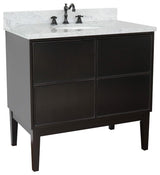 37" Single Vanity, Cappuccino Finish With White Carrara Top And Oval Sink