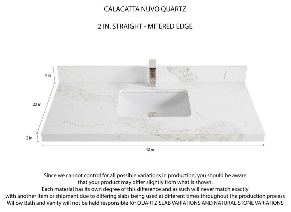 Sonoma 42 Single Sink Reeded Bath Vanity in White 2" Calacatta Nuvo