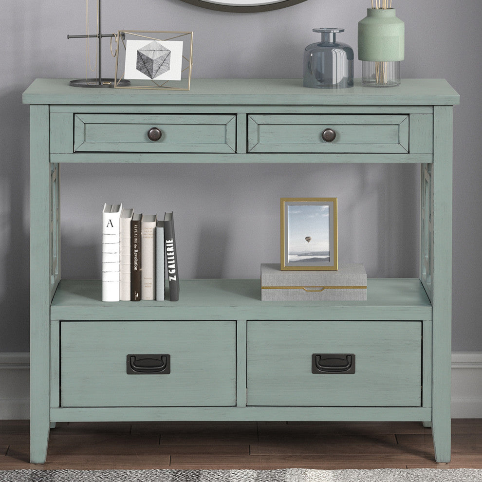 TATEUS  36" Farmhouse Pine Wood Console Table Entry Sofa Table with Drawers, Green