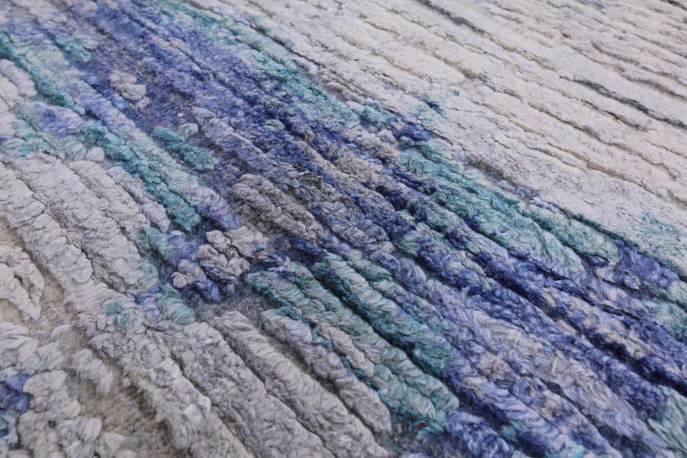 8' 8" X 12' 7" Wool and Silk Modern Hand Knotted Rug Q9040