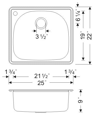 Wells Sinkware 2522 Topmount Sink