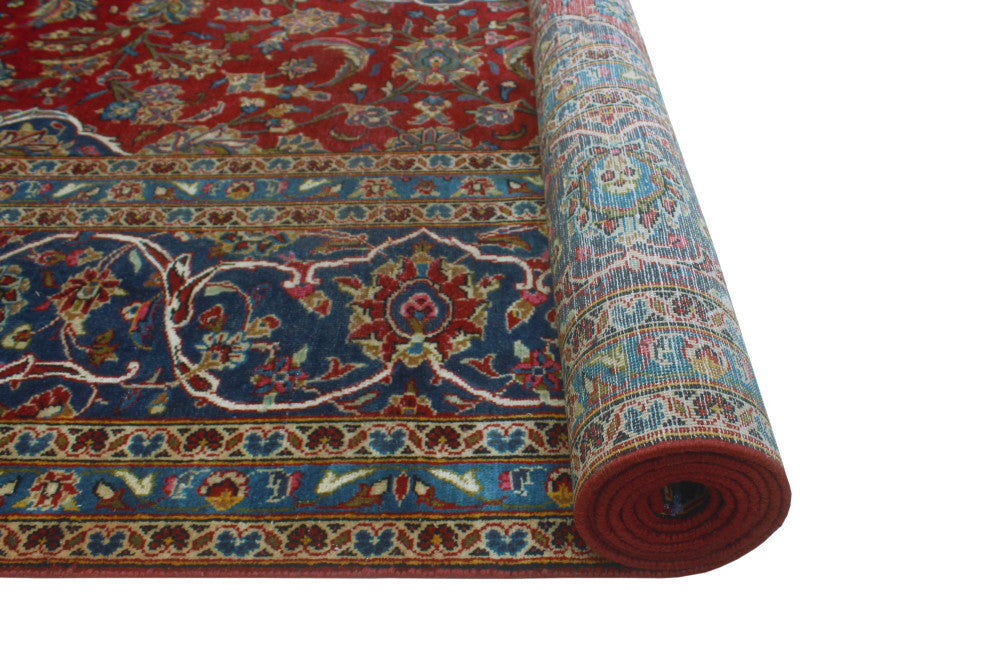 Super Vintage Distressed Aariz Red/Navy Rug, 9'9 x 13'10