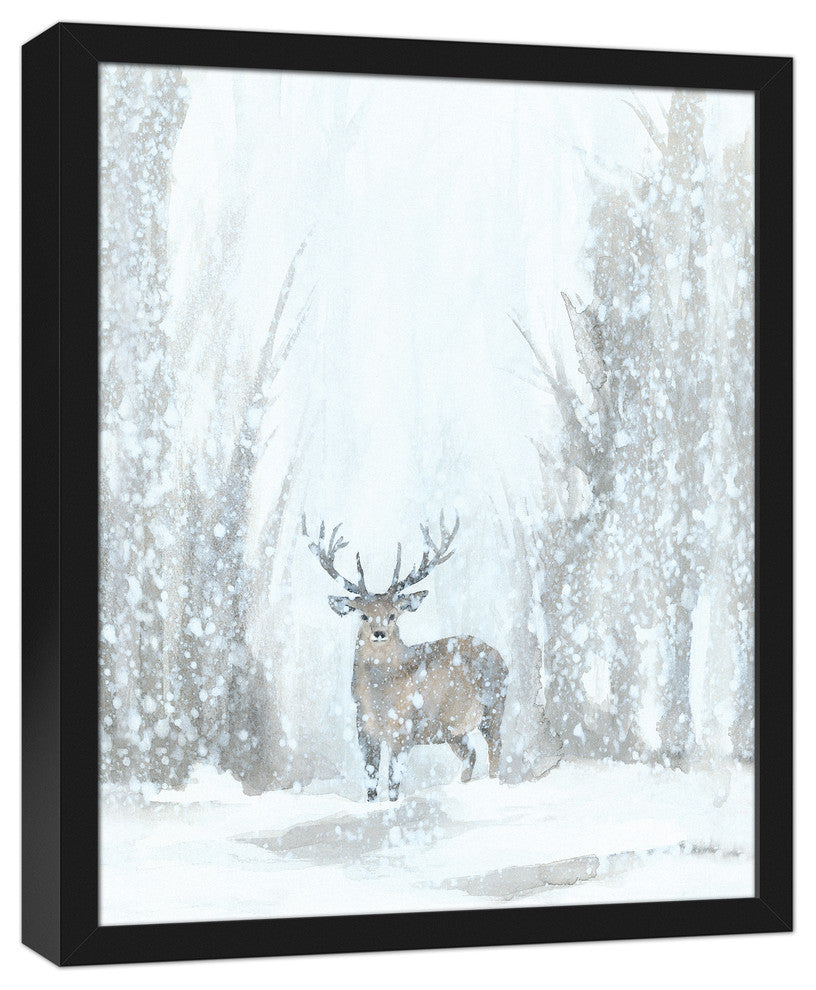 Snowy Forrest Landscape 16x20 Black Framed Canvas