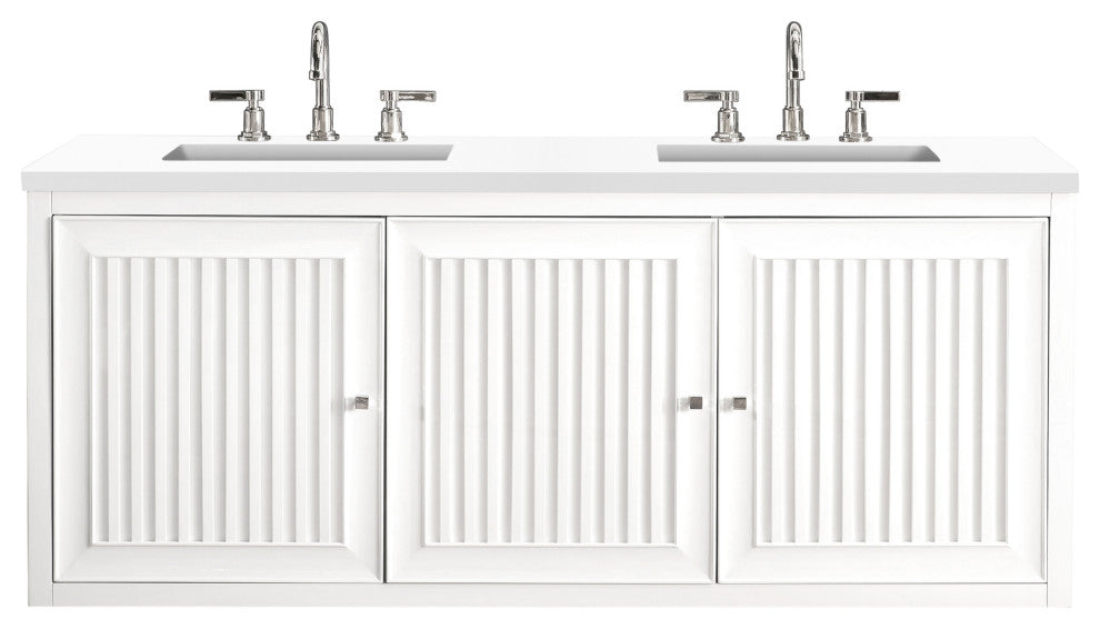 James Martin E645-V60D-GW-3WZ Double Vanity Cabinet Glossy White w/ Quartz Top
