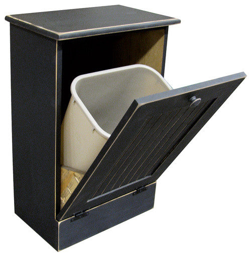 Wooden Trash Bin, Old Black