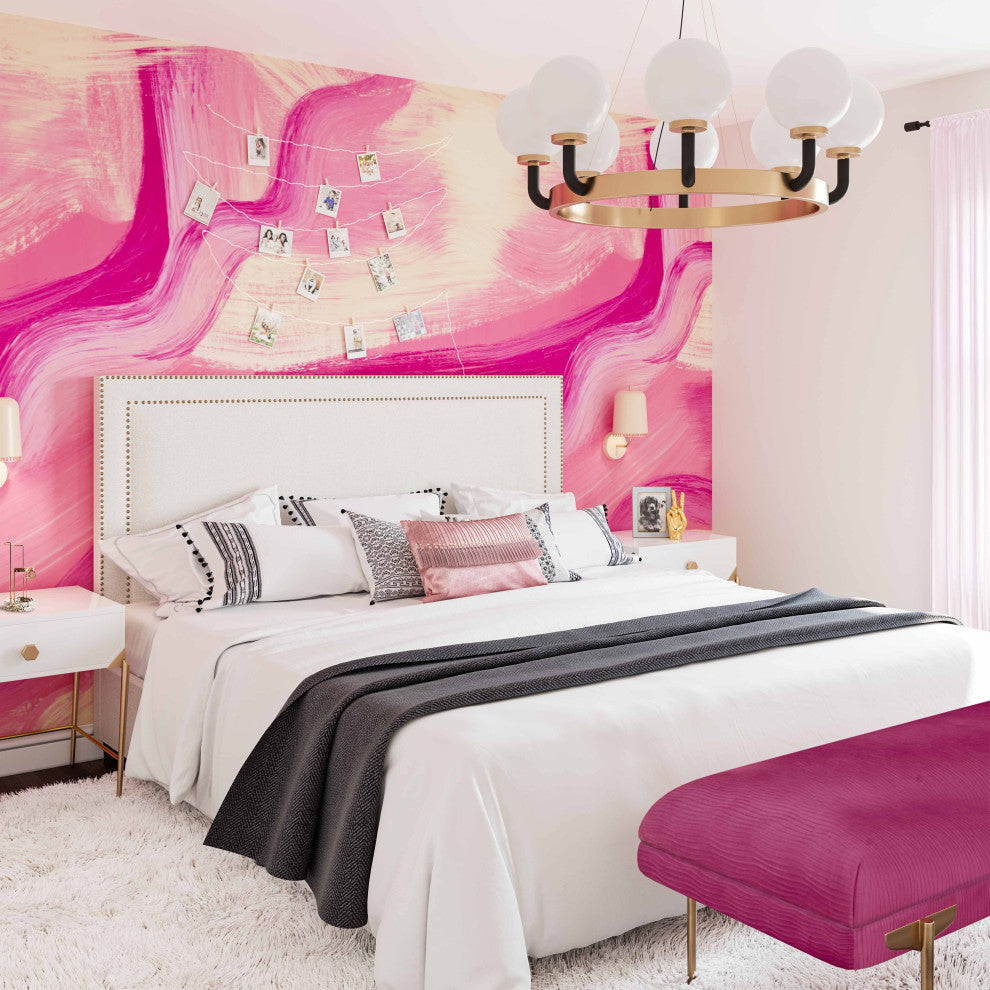 Reed White Velvet Bed in King - White