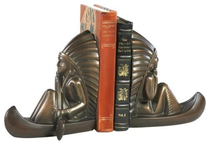 Hand-Painted Chief Canoe Bookends