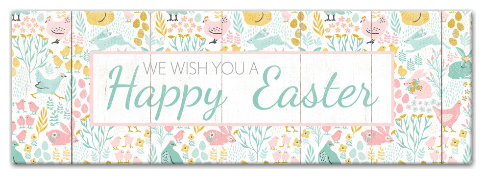 Happy Easter Whimsy Pattern 12x36 Canvas Wall Art