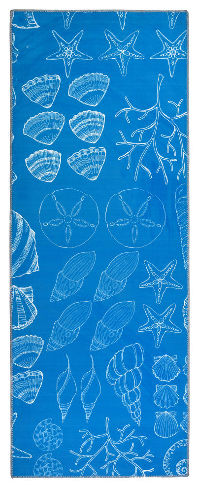 Shell Themed Rug Blue Rug with Clams Ocean Summer Beach Themed Rug 21" X 54"