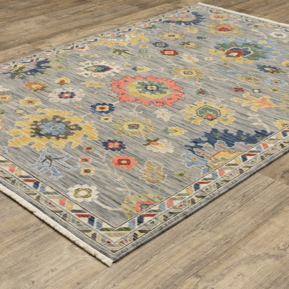Leoness Vintage Traditional Gray/ Multi Area Rug, 2' x 3'