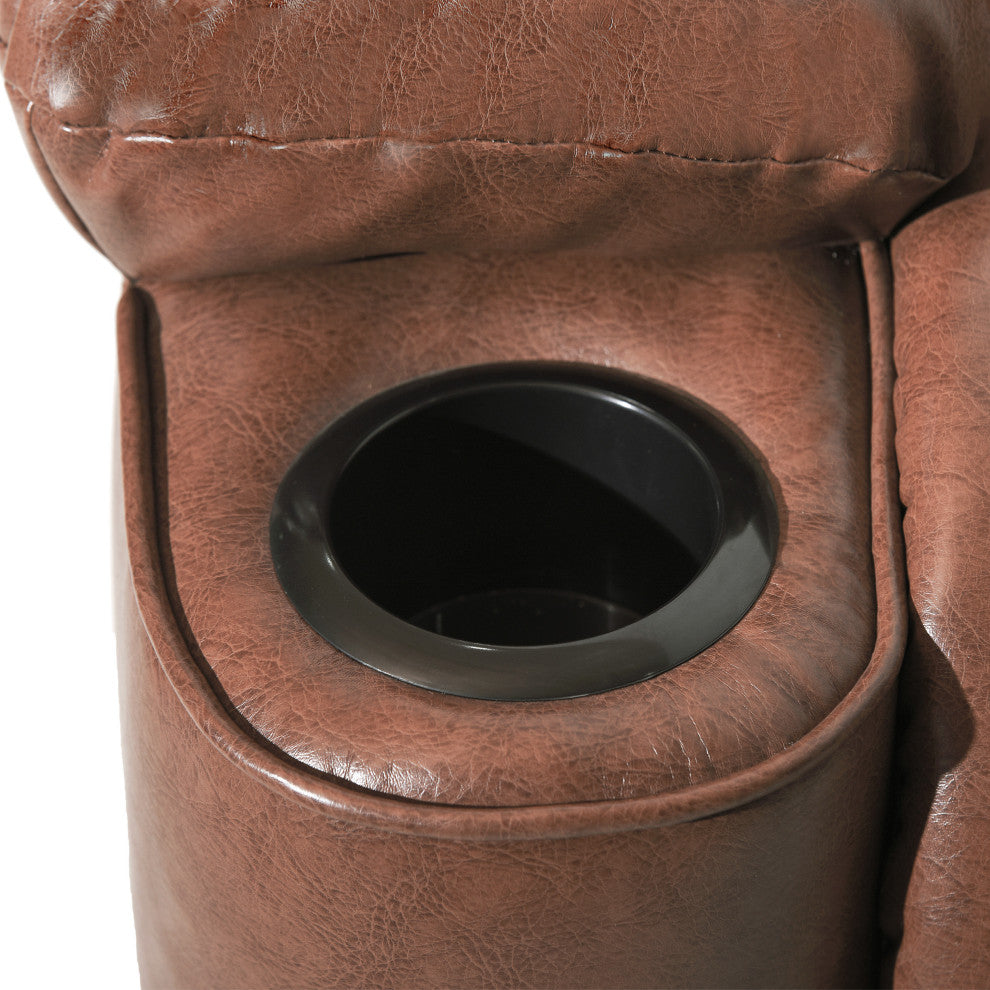 Upham Faux Leather Oversized Pushback Recliner, Cognac Brown/Espresso