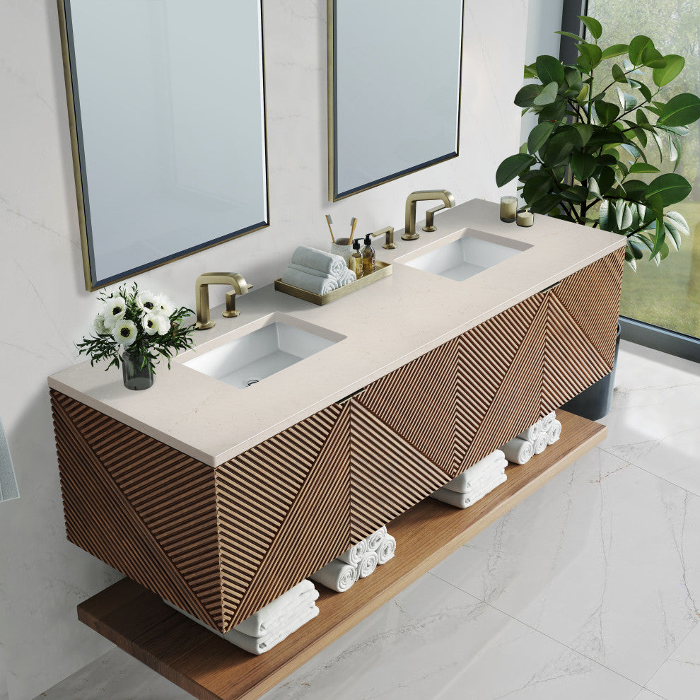 Marcello 72" Double Vanity, Chestnut, Eternal Marfil