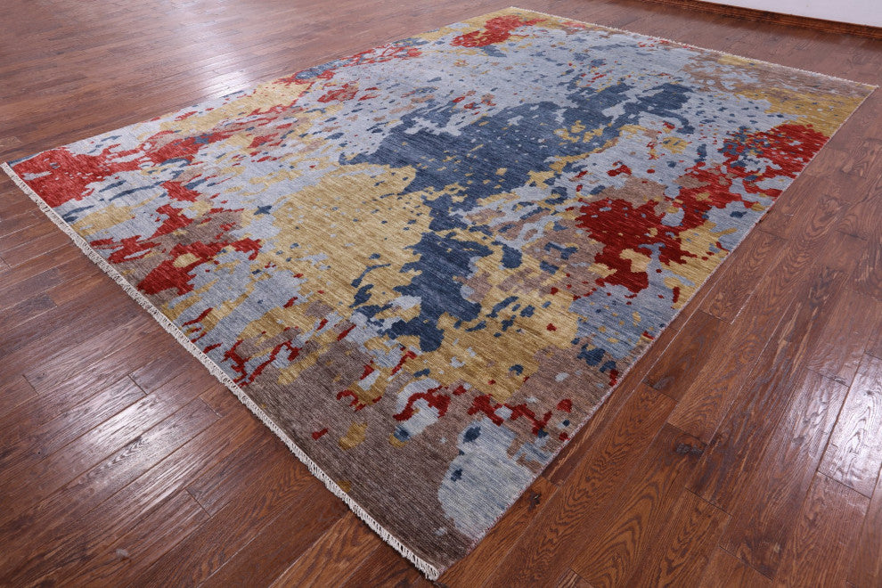 10' 0" X 14' 0" Abstract Hand Knotted Wool Rug Q8985