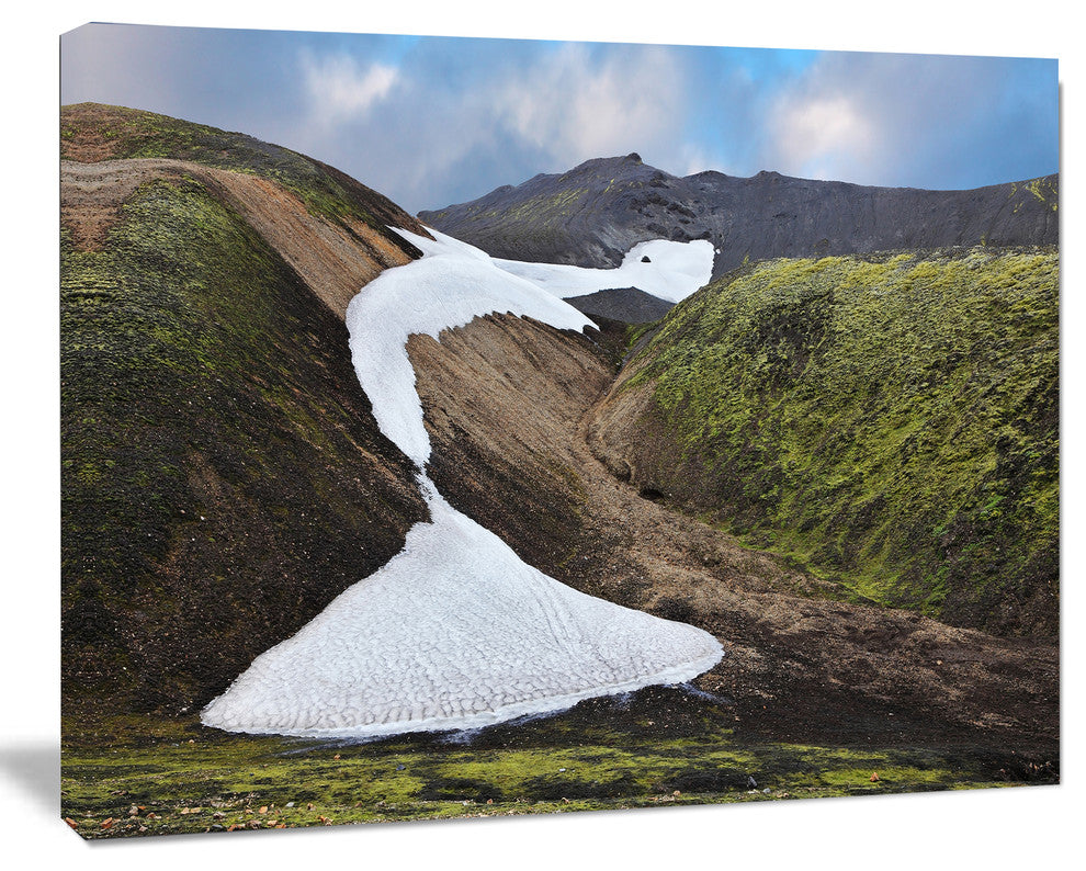 White Spots Snowfields In Gullies, Large Landscape Canvas Art, 60"x28"