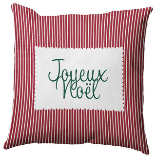 Joyeux Noel Ticking Accent Pillow, Haute Red, 16"x16"