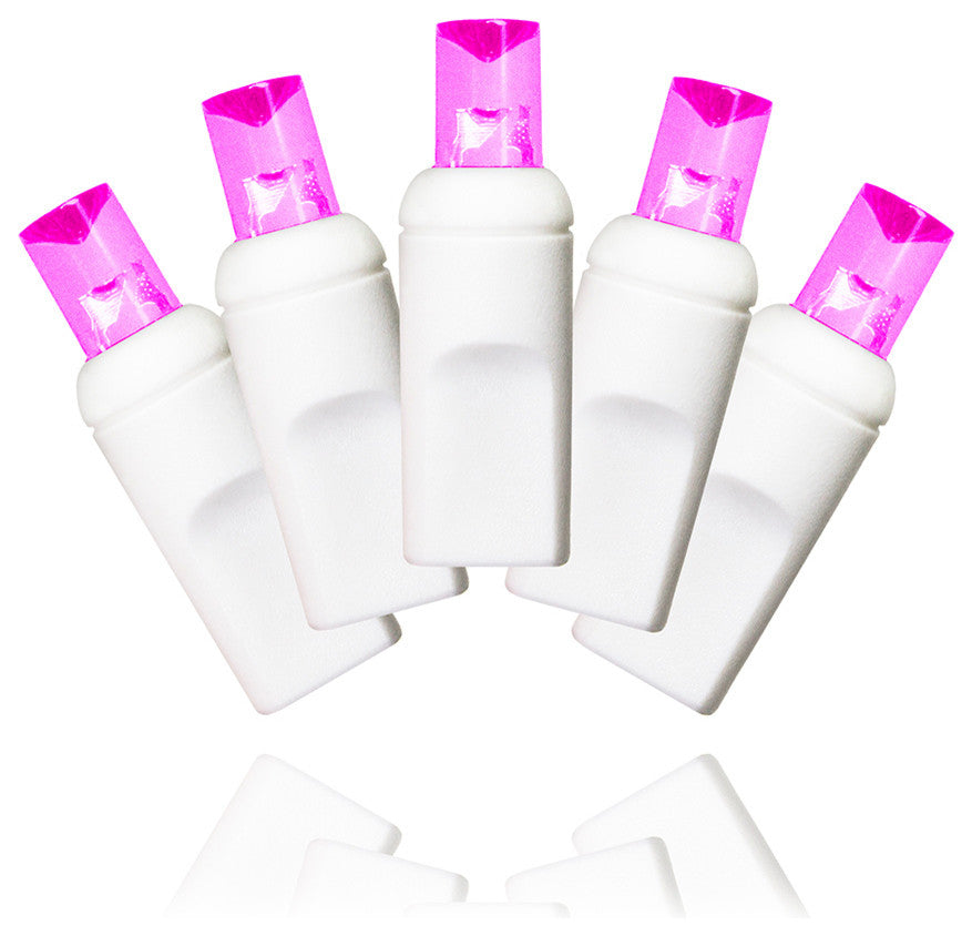 35 5Mm Pink LED Light String 4" Spacing On White Wire