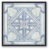 Blue and White Watercolor Tile 30x30 Black Floating Framed Canvas