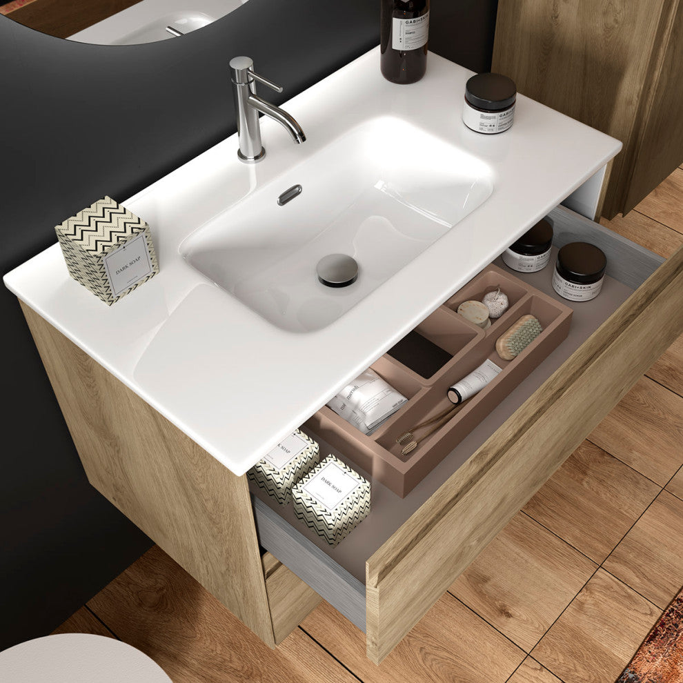 WS Bath Collections Perla C80 Perla 32" Wall Mounted Single Basin - Grey Pine