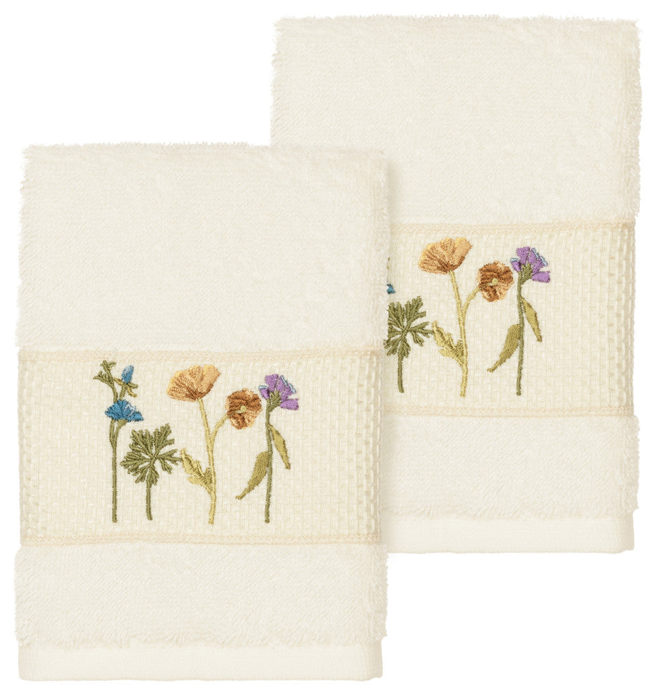 Serenity 2-Piece Embellished Washcloth Set, Cream