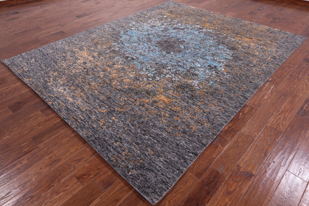 7' 11" X 10' 1" Modern Hand Knotted Wool and Silk Rug Q7062
