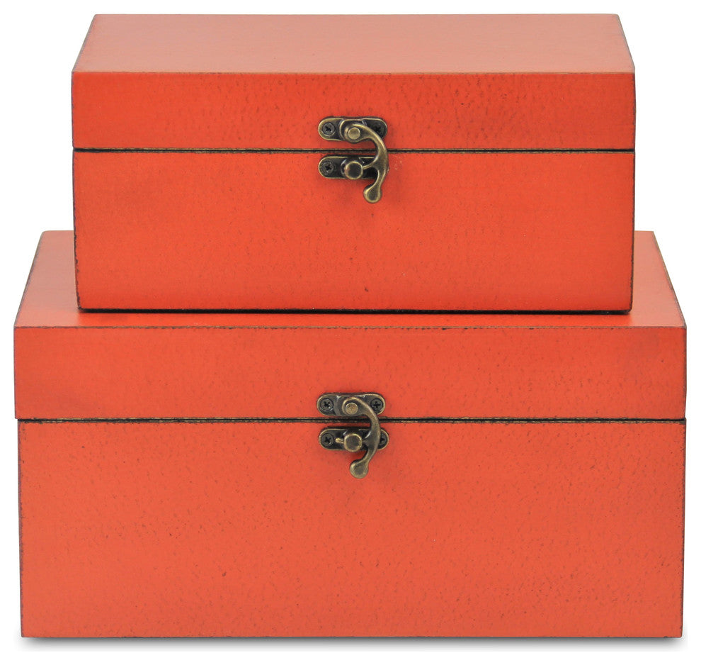 Weathered Orange Boxes, Set of 2