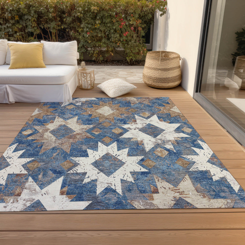 Machine Washable Indoor/Outdoor Chantille ACN1879 Blue 5' x 7'6" Rug
