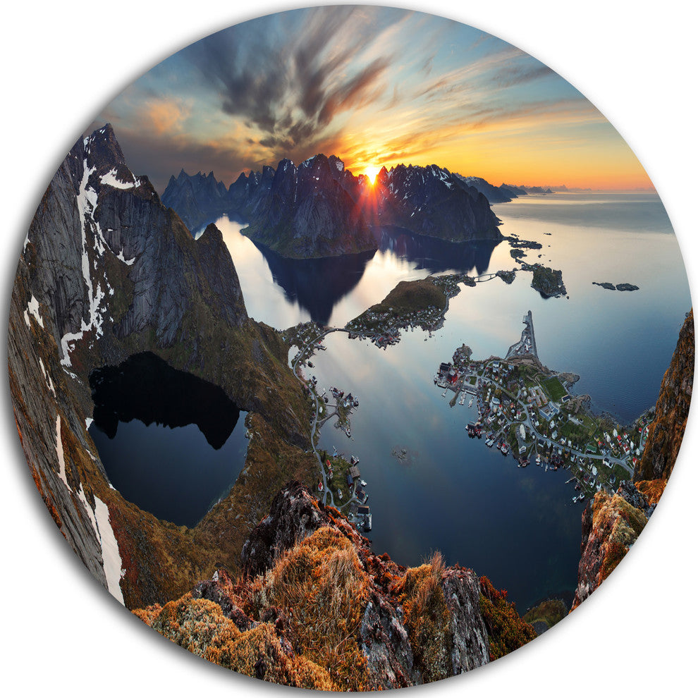 Rocky Sea Mountains, Seascape Photogrpahy Round Wall Art, 11"