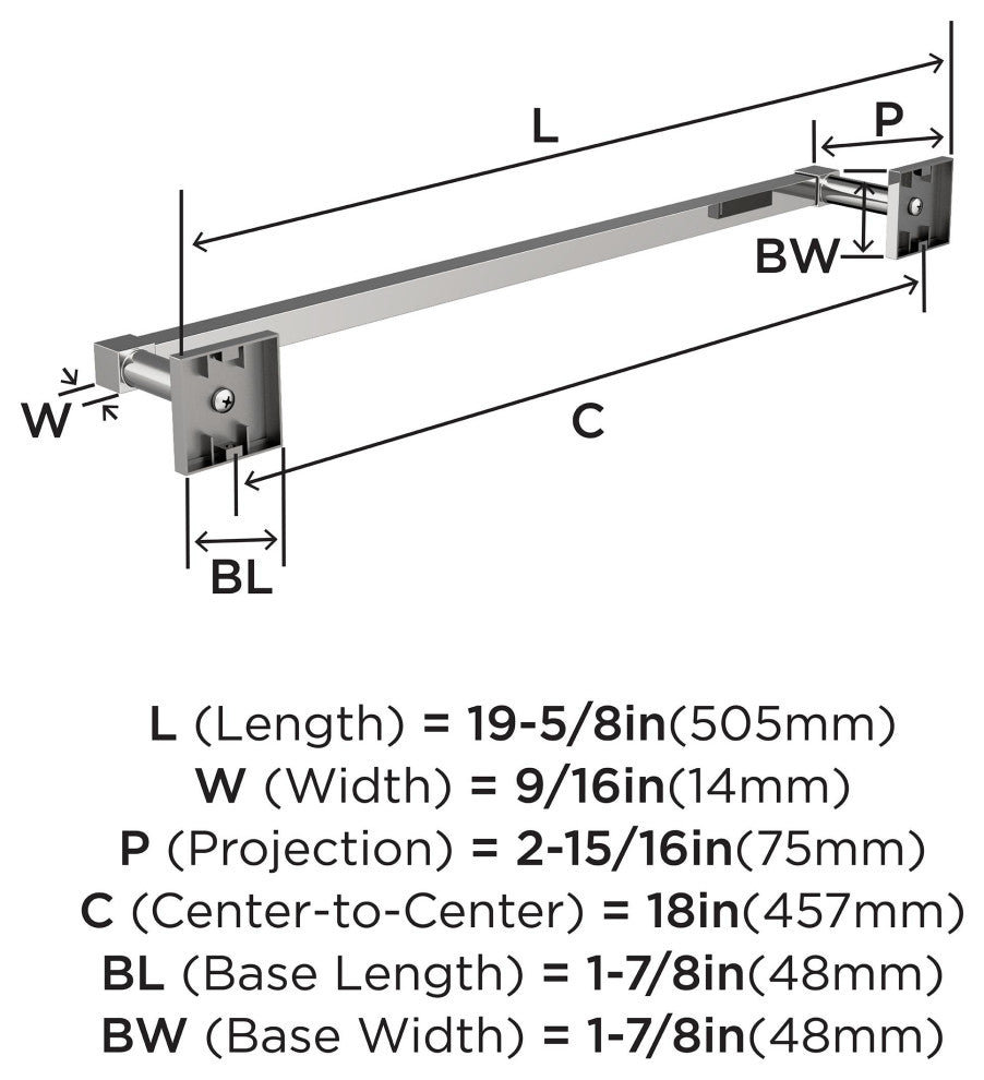 Appoint Traditional Towel Bar, Chrome, 18" Center-to-Center