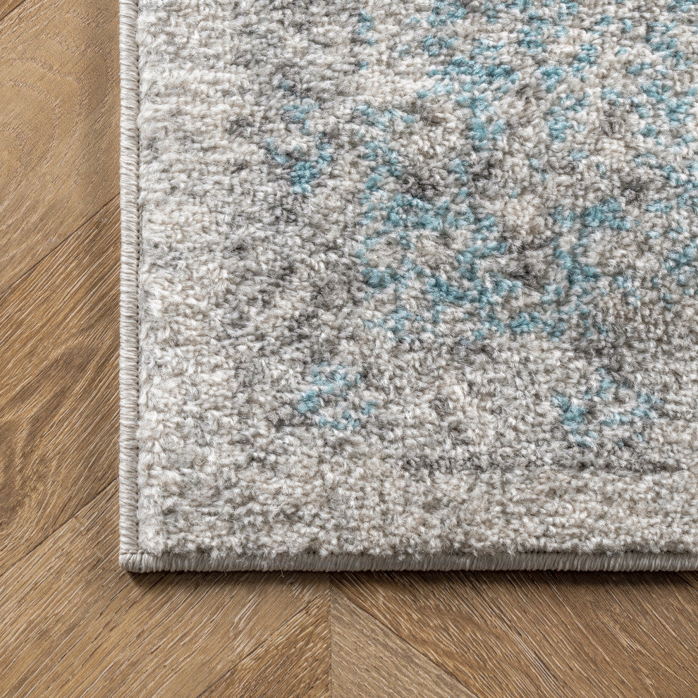Nuloom Mist Floral Vintage Rug, Aqua 8'