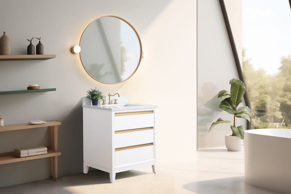 Vanity Art Bathroom Vanity With Sink, White, 30" Single