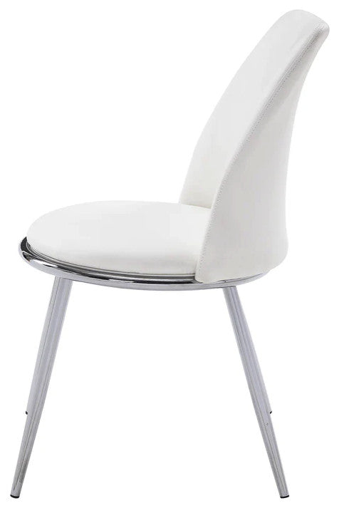 Benzara BM204481 Leatherette Metal Side Chair with Angled Legs, Set of 2, White