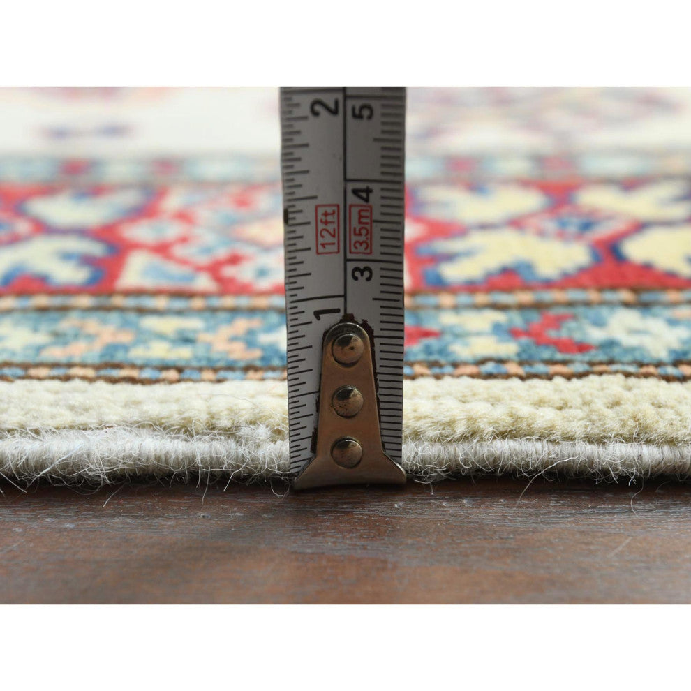 Afghan Special Kazak, Shiny Wool, Hand Knotted, Ivory, Oriental Rug, 3'0" x 4'8"
