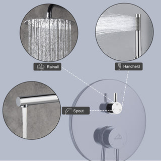 CASAINC 10" Round Wall Mounted Shower System Set Handheld Spray & Bathtub Spout, Chrome