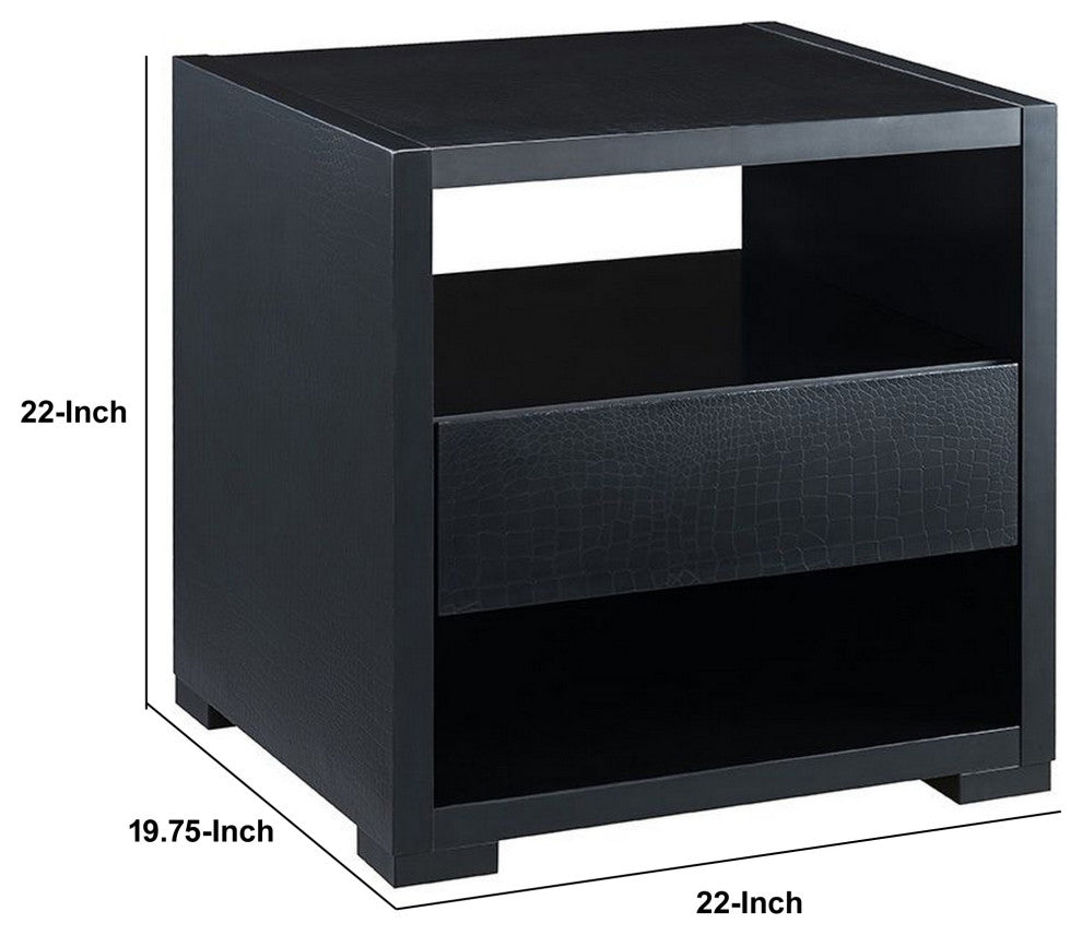 Benzara BM243374 End Table With 2 Drawers and Open Compartments, Black