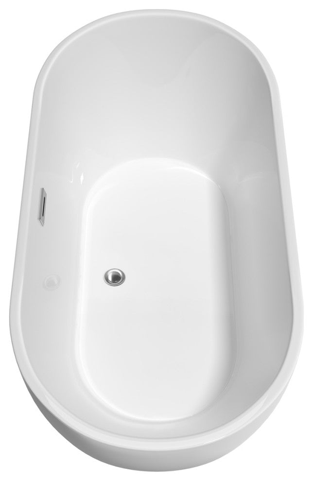Brooklyn 60" Freestanding White Bathtub, Polished Chrome Drain and Overflow Trim