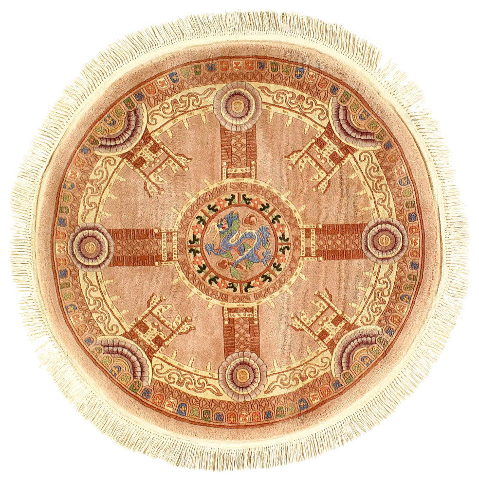 Vintage Chinese Peking Round Rug 4'x4'