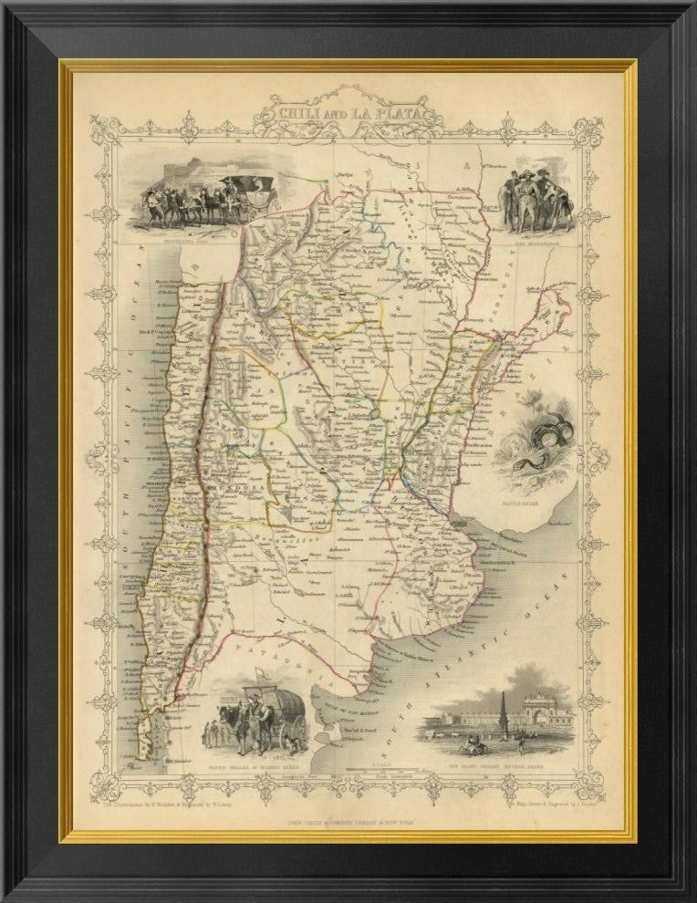 "Chile And La Plata, 1851" Framed Canvas Giclee by R.M. Martin, 20"x26"
