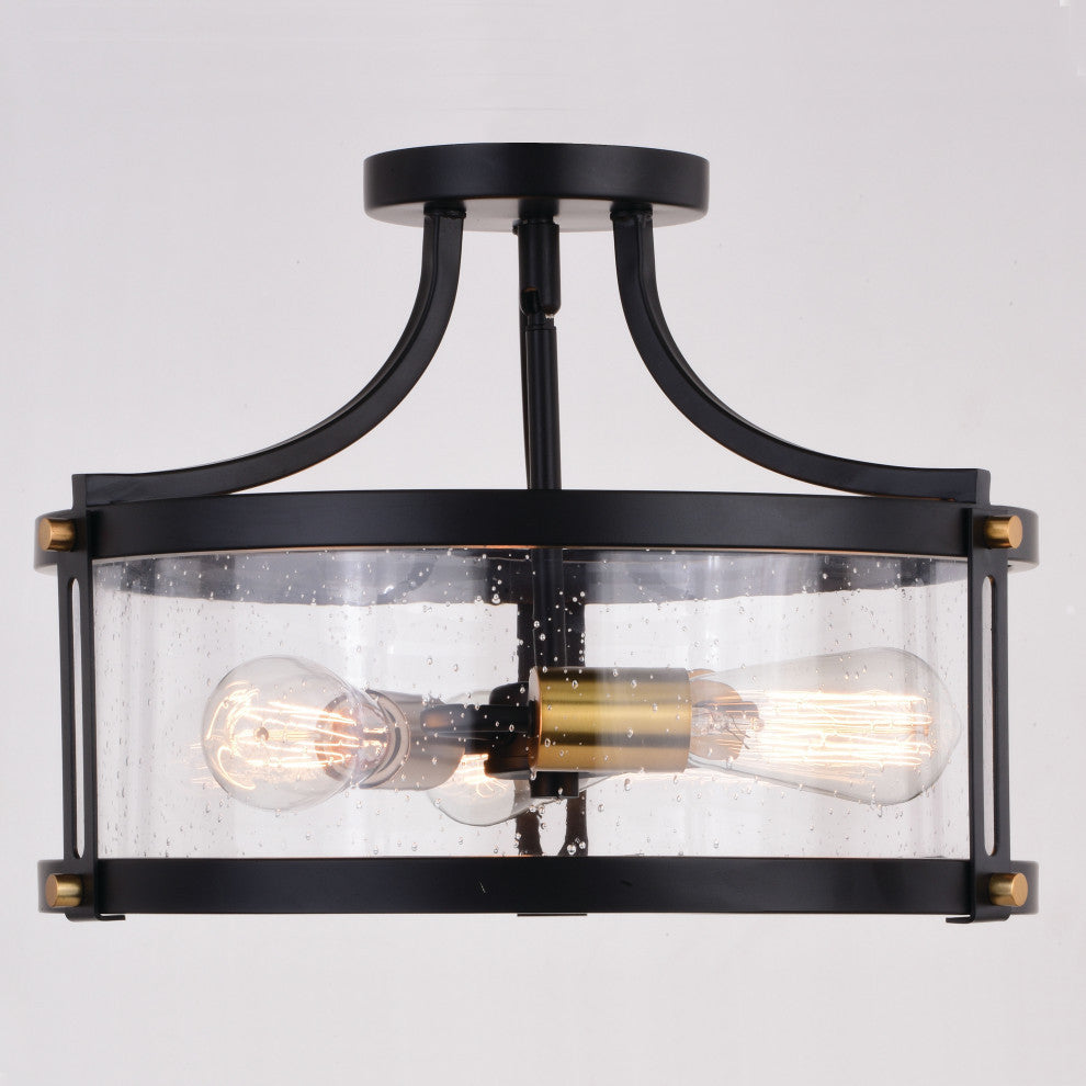 Holbrook 15.75" 3 Light Semi-Flush Matte Black and Satin Brass