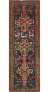 Fine Vintage Distressed Khojasst Navy/Red Runner, 3'3 x 9'7