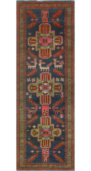 Fine Vintage Distressed Khojasst Navy/Red Runner, 3'3 x 9'7