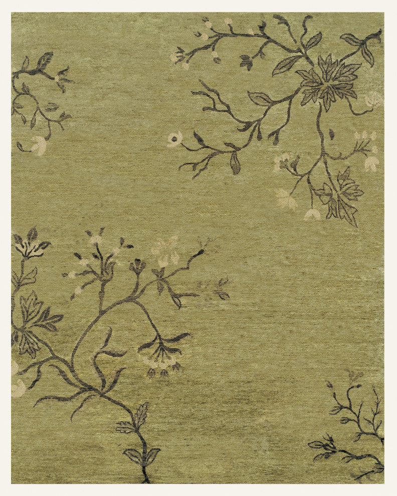 Weave & Wander Aleska Oriental Floral Hand Knot Wool Rug, Light Green, 5'6"x8'6"