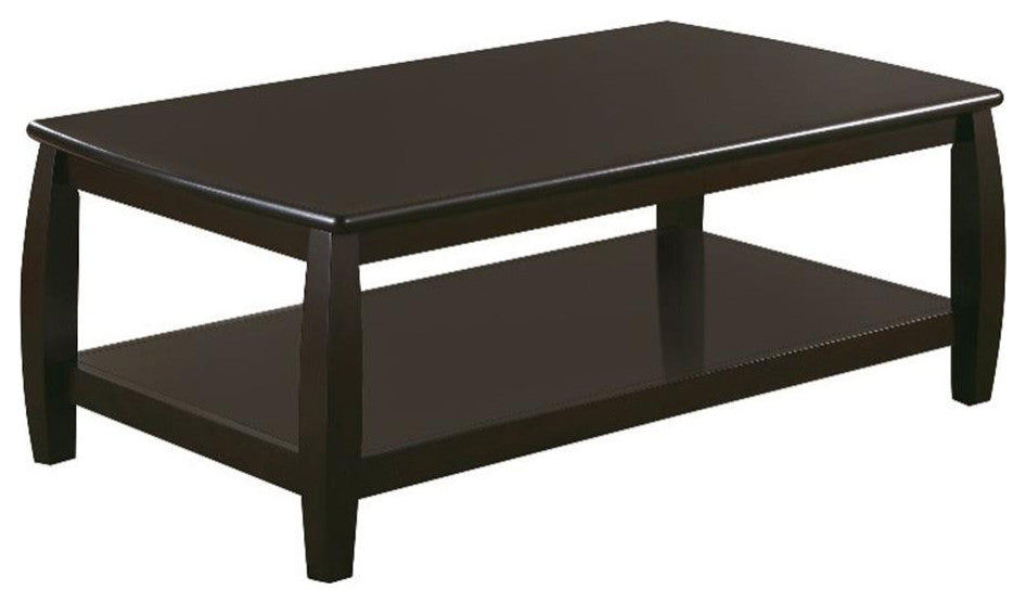 Coaster Dixon Wood Rectangular Coffee Table with Bottom Shelf in Cappuccino