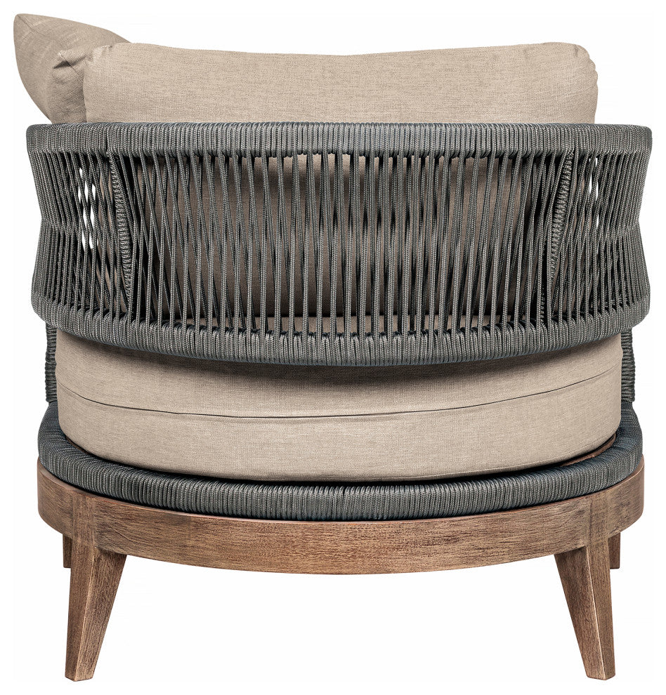 Orbit Outdoor Patio Chair Eucalyptus Wood With Gray Rope/Taupe Olefin Cushions