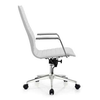 High Back Office Desk Chair, Ribbed PU Leather Computer Armchair, White