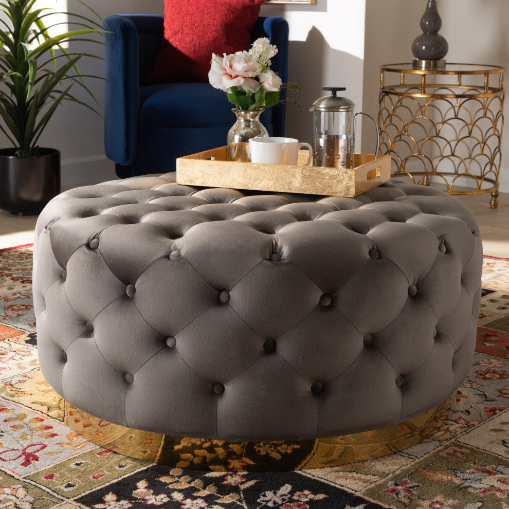 Alannah Glam Gray Velvet Ottoman