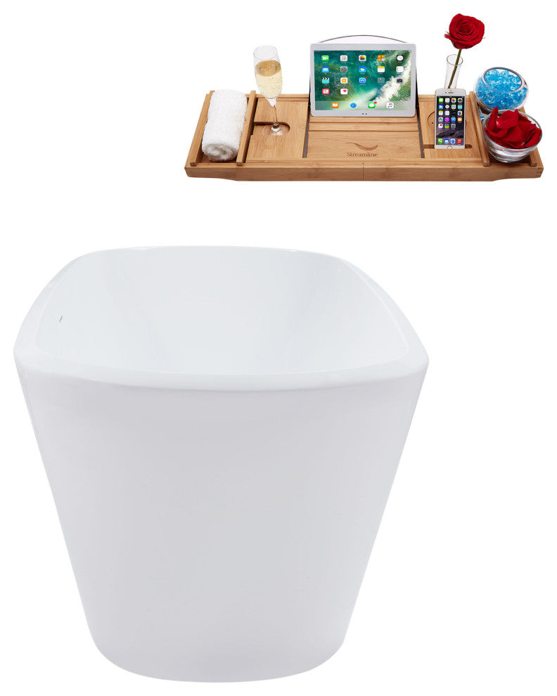 59" Streamline Bathtub and Tray With Drain, Polished Brass