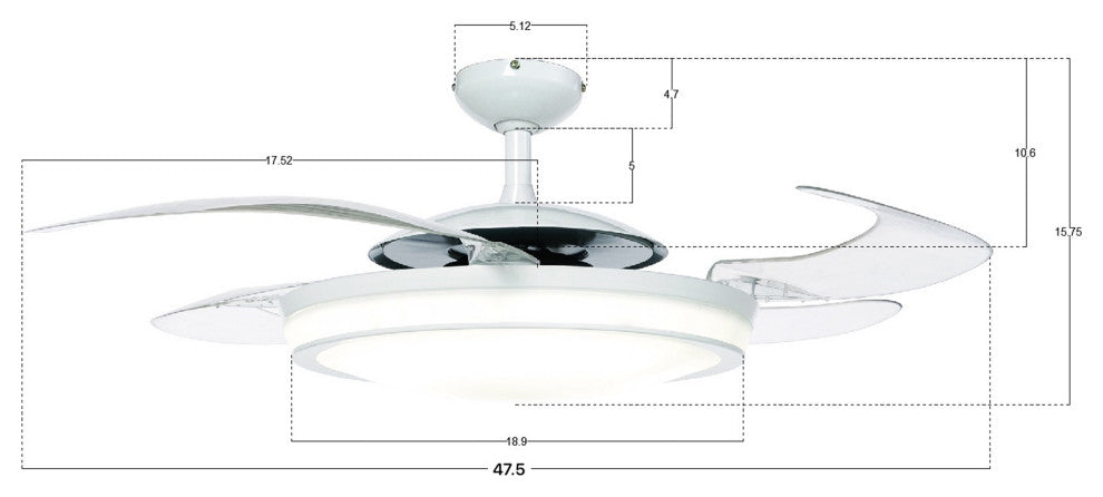 Fanaway Evo2 Retractable 4-Blade Lighting Ceiling Fan, Brushed White